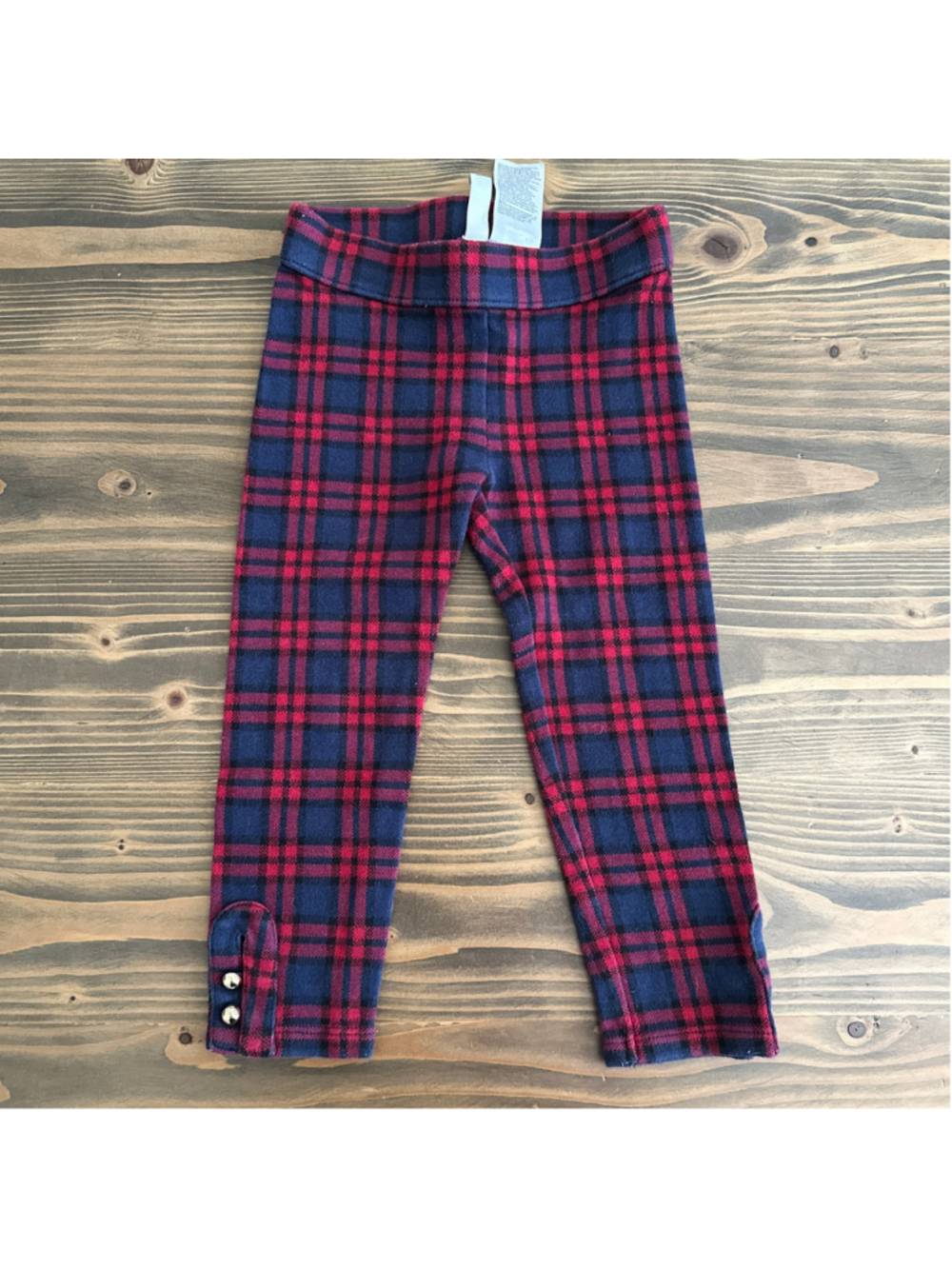 Girls Janie and Jack Plaid Leggings Size 3T Red Blue 100% Cotton Ankle Detail